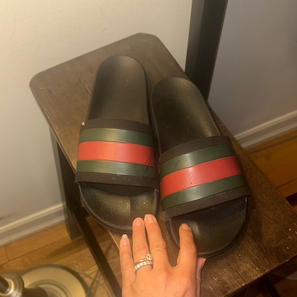 Authentic Gucci Stylish Black and Red Slide Sandals